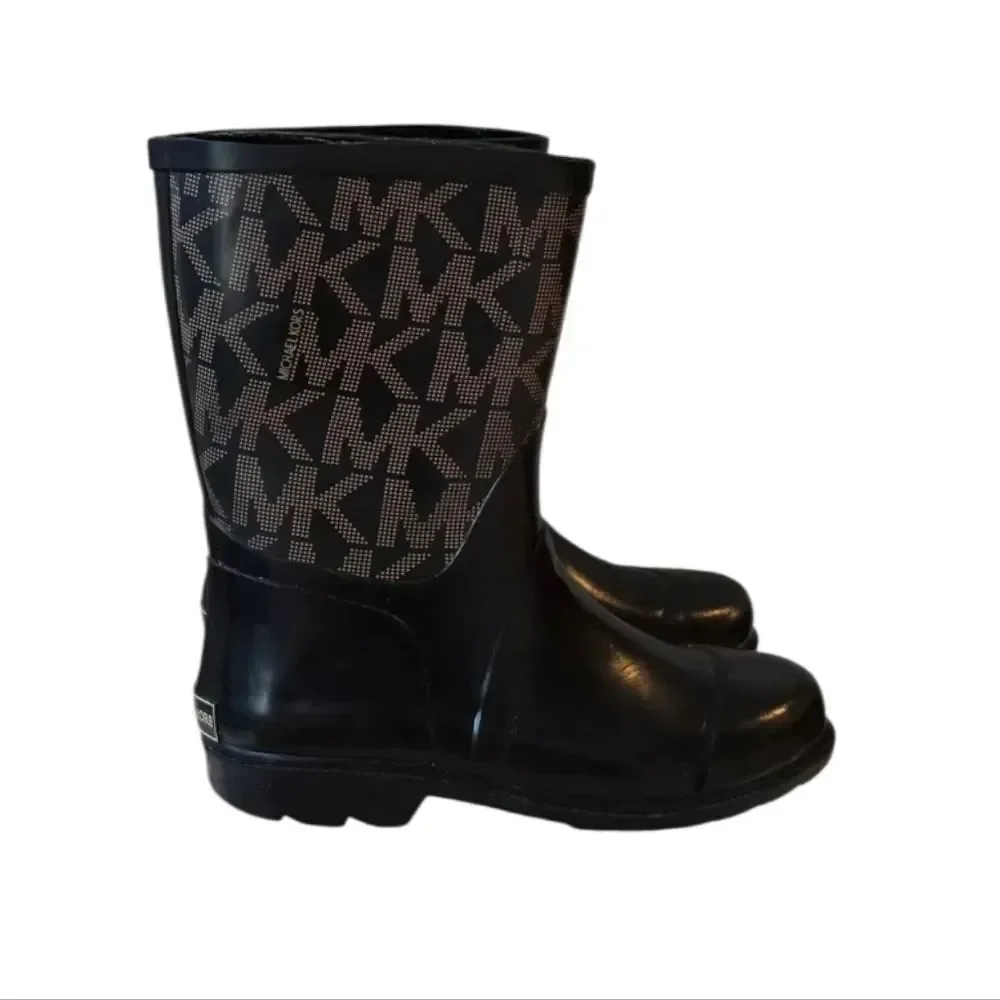 Michael Kors Daisy Logo-T Black & Gold Kids Rain Boots Size 3
